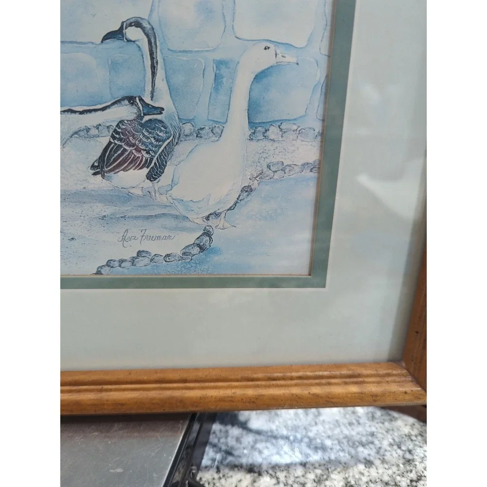 Vintage Goose Ava Freeman Home Interiors Signed Watercolor Print Framed Matted